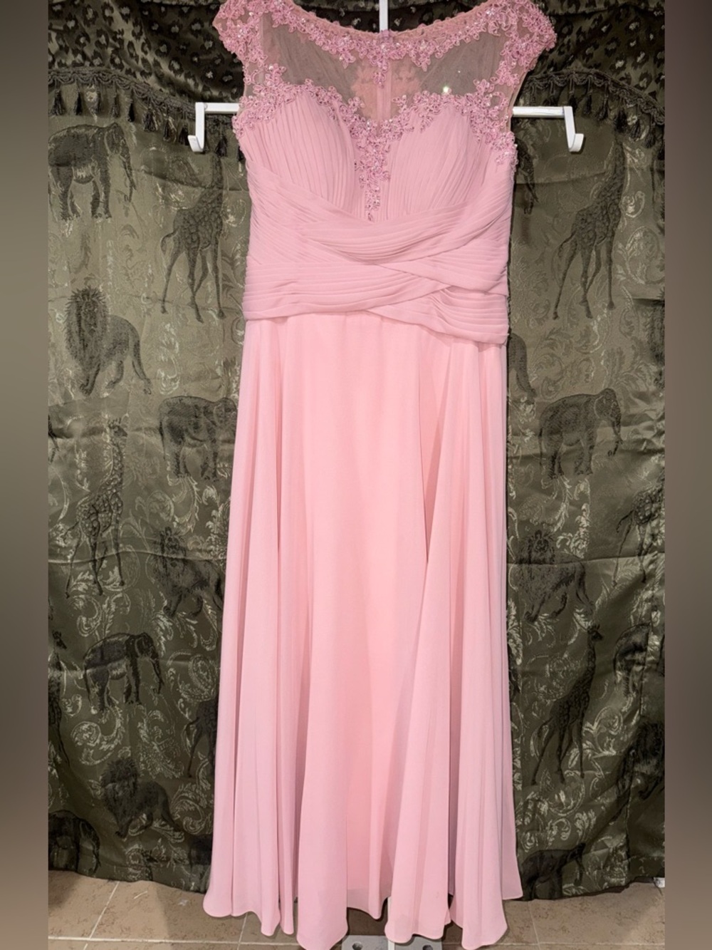 Azazie Pale Pink Lace-Top Chiffon Maxi Dress